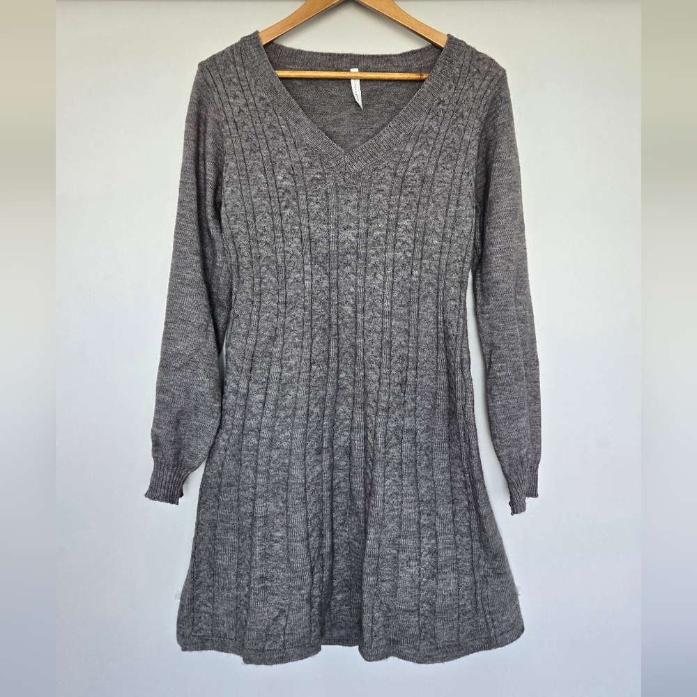 Dreamers By Debut Cable Knit Sweater Dress Women's Size Medium In Grey